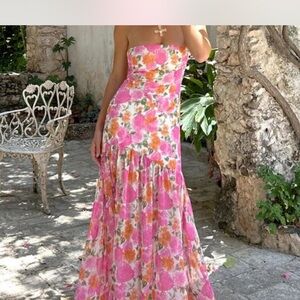 12th Tribe Pink and Orange Floral Maxi Dress